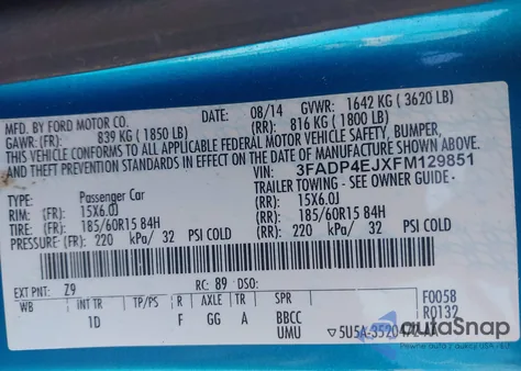 2015 Ford Fiesta Se from USA, damaged, VIN 3FADP4EJXFM129851